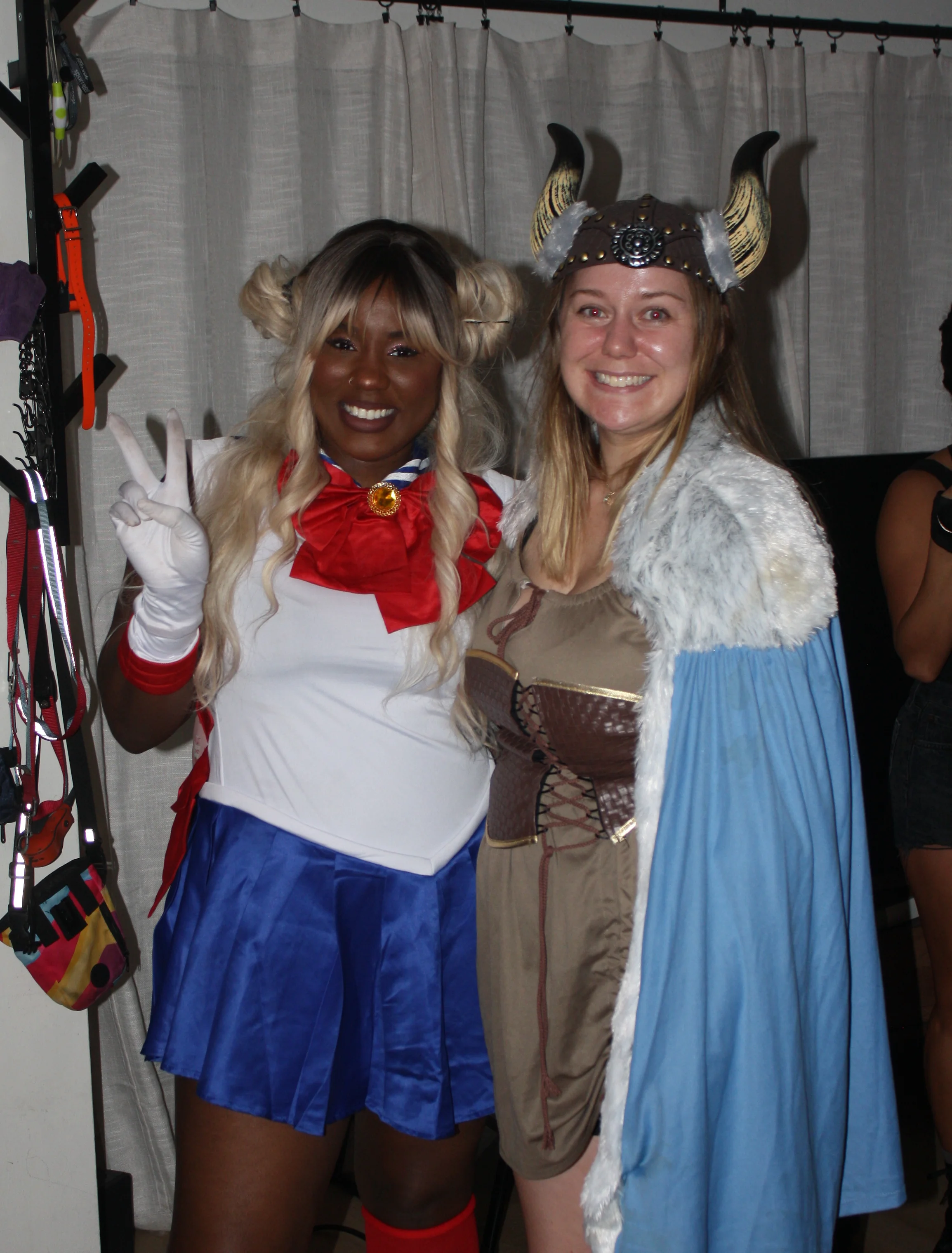 Friends dressed as Sailor Moon and a Viking